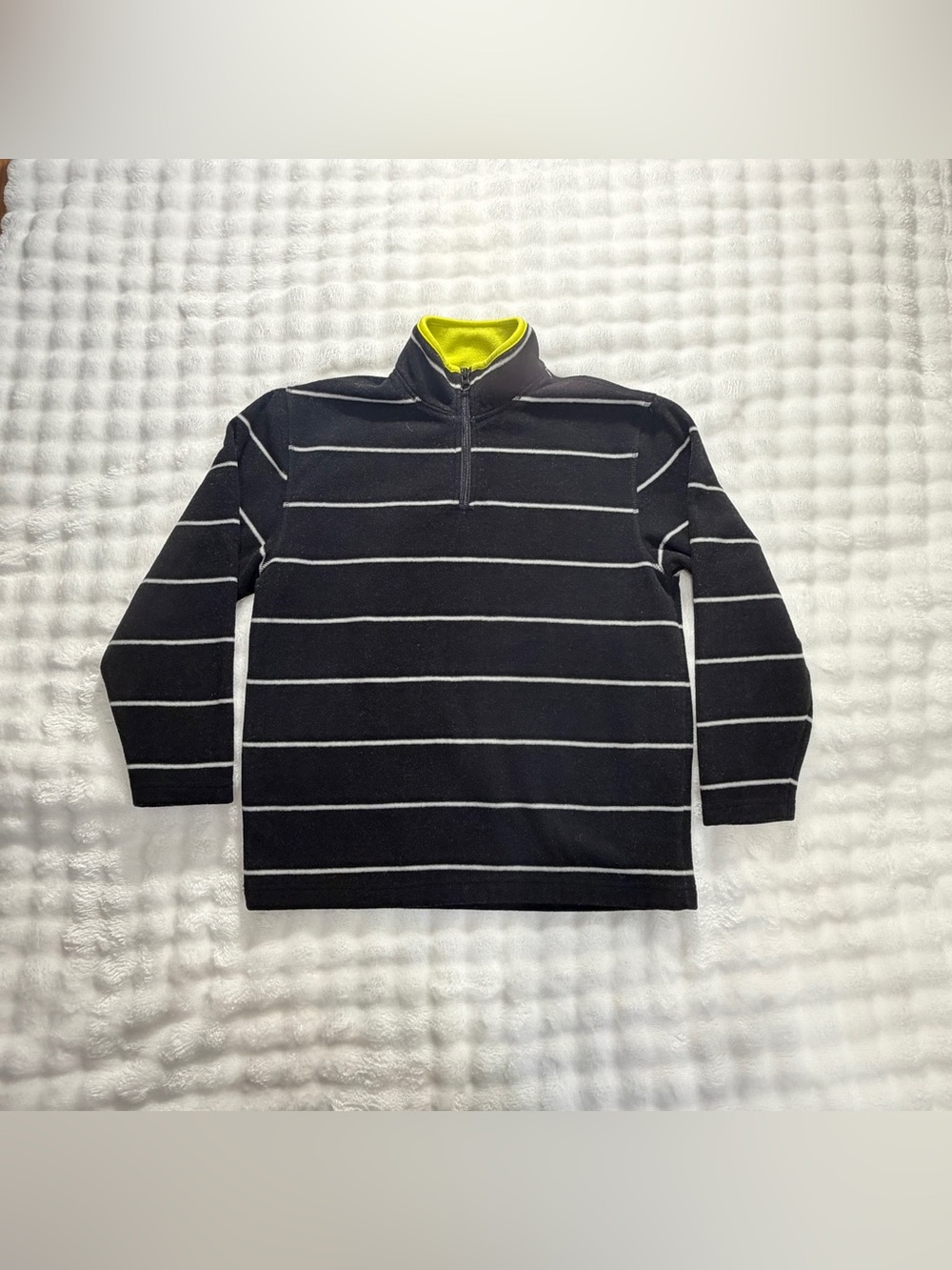 OLD NAVY Boys Striped Fleece Quarter Zip Long Sleeve Green Collar Sweater Size M
